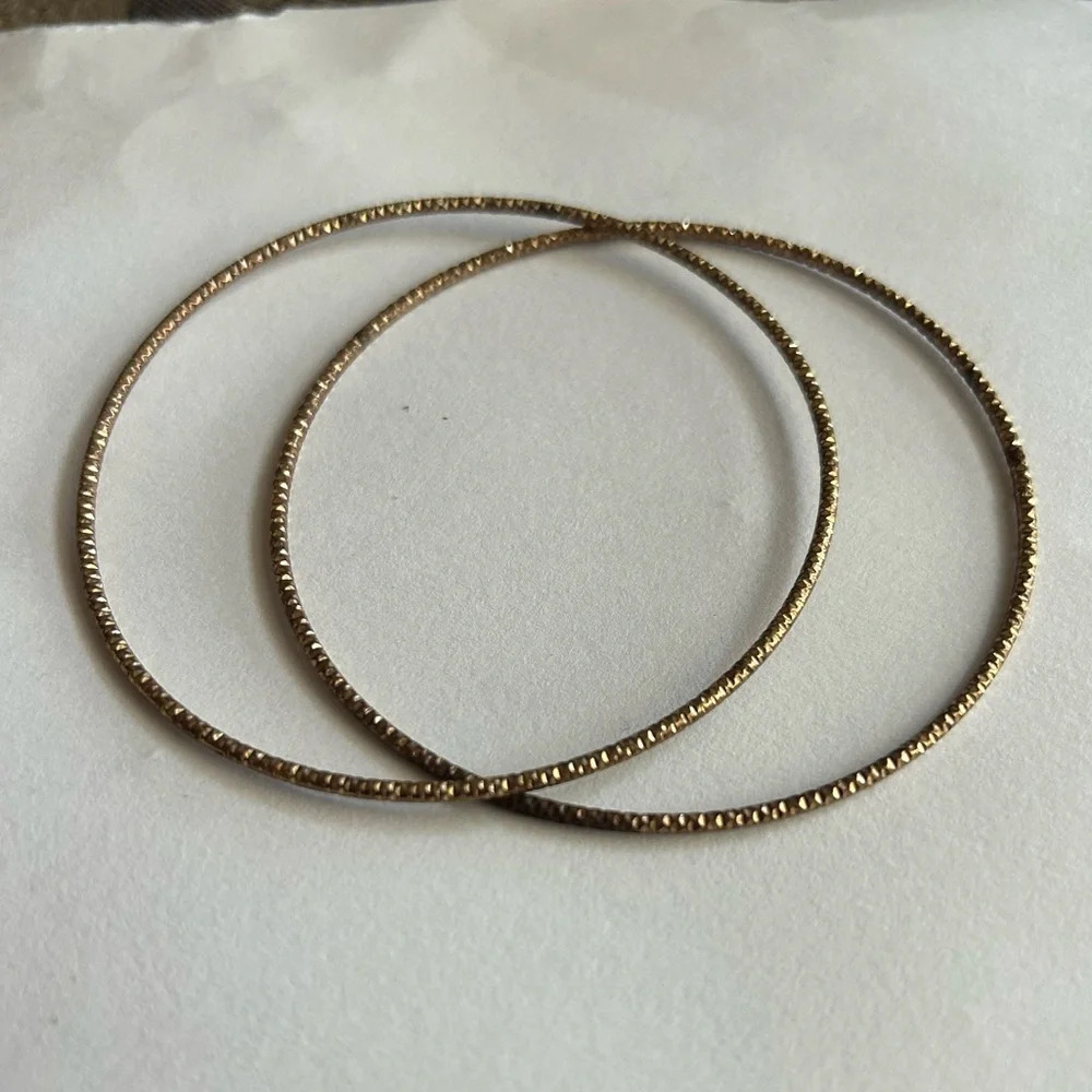 3/$20 2 Piece Set Gold Tone Imprinted Shimmer Thin Large Bangle Bracelets